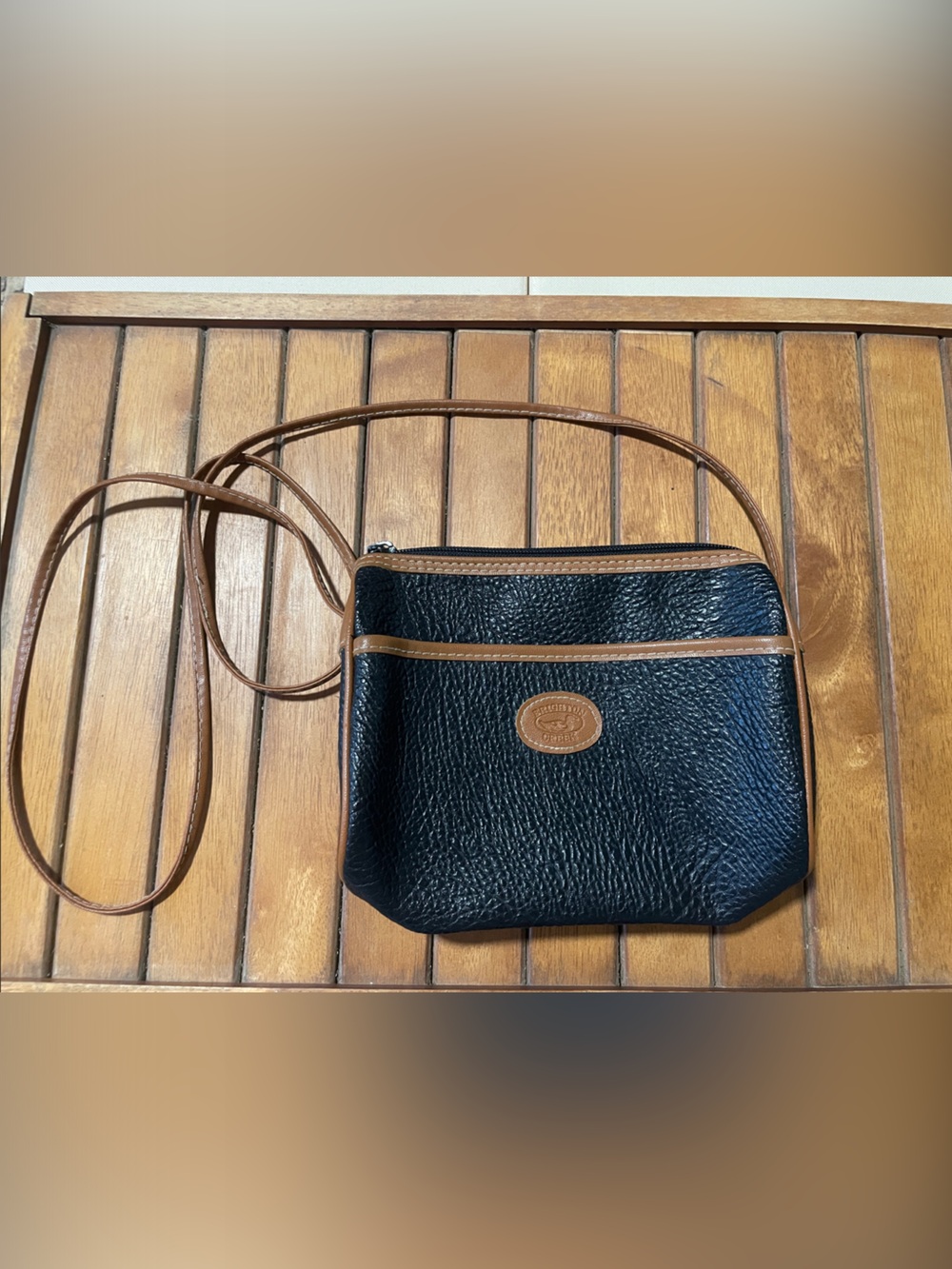 Vintage Made in Korea Brighton Creek Black Crossbody with Brown Trim